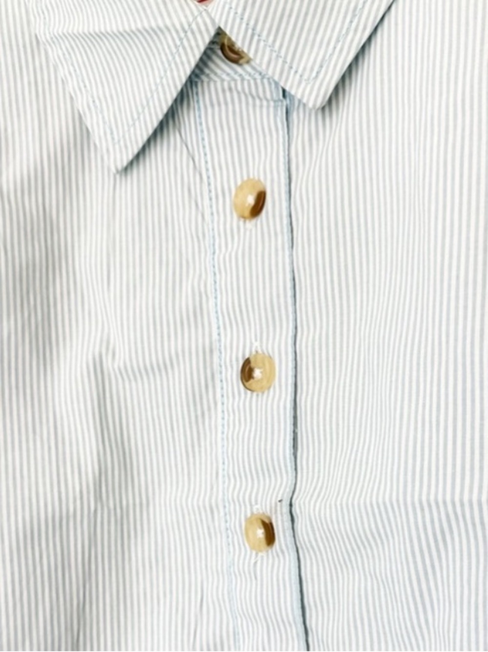 FREE PEOPLE- Light Blue Striped Bubble-Hem Button Top - Picture 10 of 12